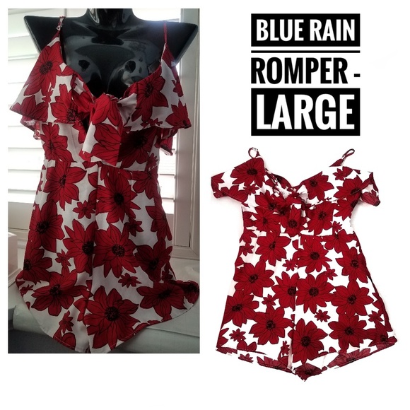 Blue Rain Pants - BLUE RAIN Red Floral Shorts Romper